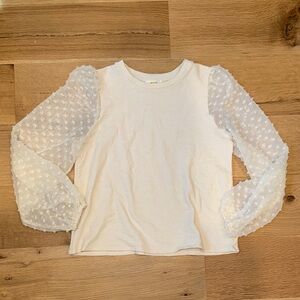 Anthropologie textured puffed Cream Lace long sleeve Tee Womens size medium